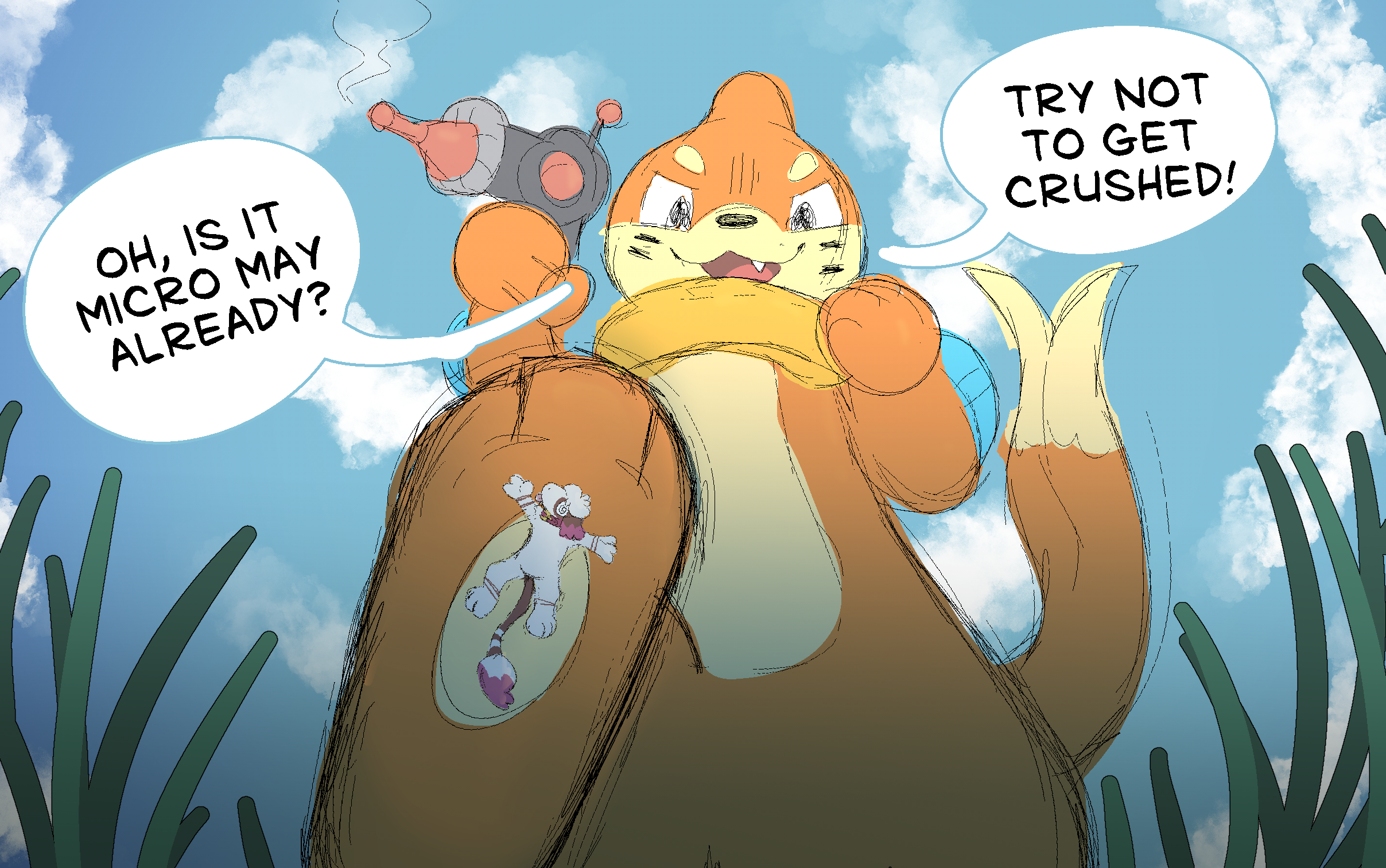 two pictures of lacey; one getting her tail inflated and one getting her head inflated