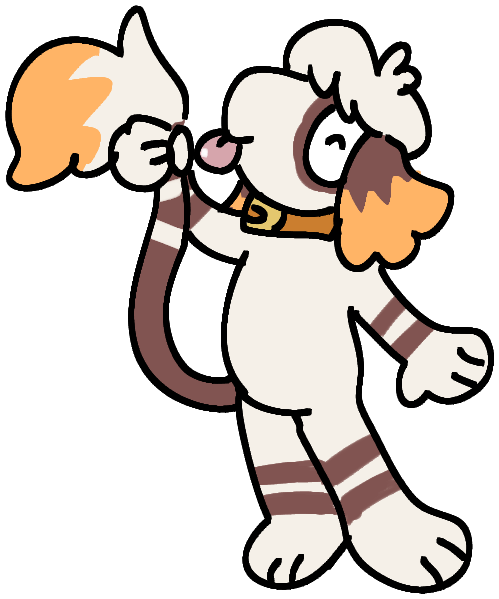 a silly and smiling lacey with an orange accent color